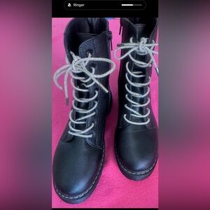 Black Lace-Up Women's Combat Boots